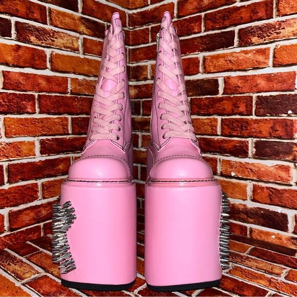 Current Mood NEW Never Censored F*CK OFF Platform Boots Spike Letters Pink Sz 8 - Picture 5 of 13